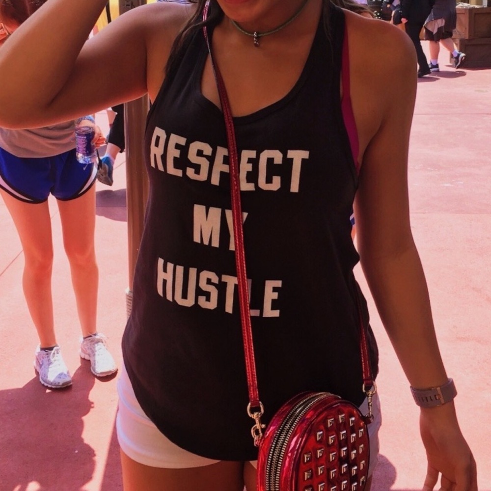Corner Shop Black Racer Back “Respect My Hustle” Gym Tank
